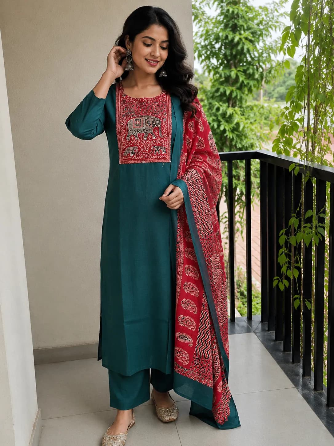 Ajrakh print salwar dark green