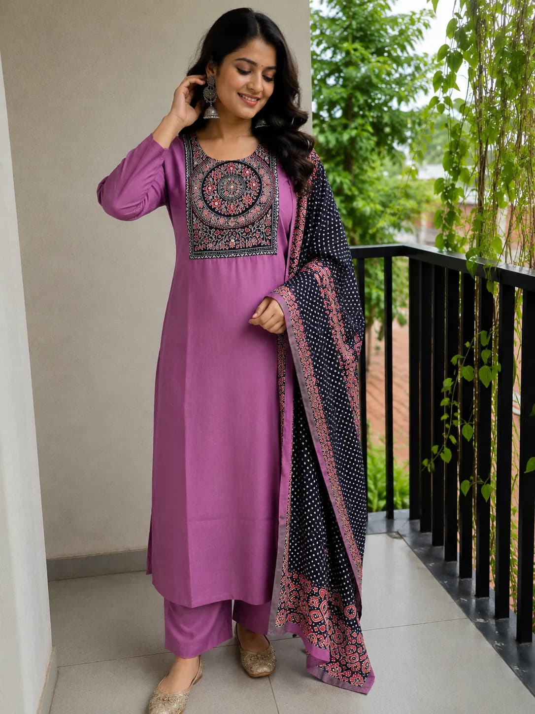 Ajrakh print salwar purple