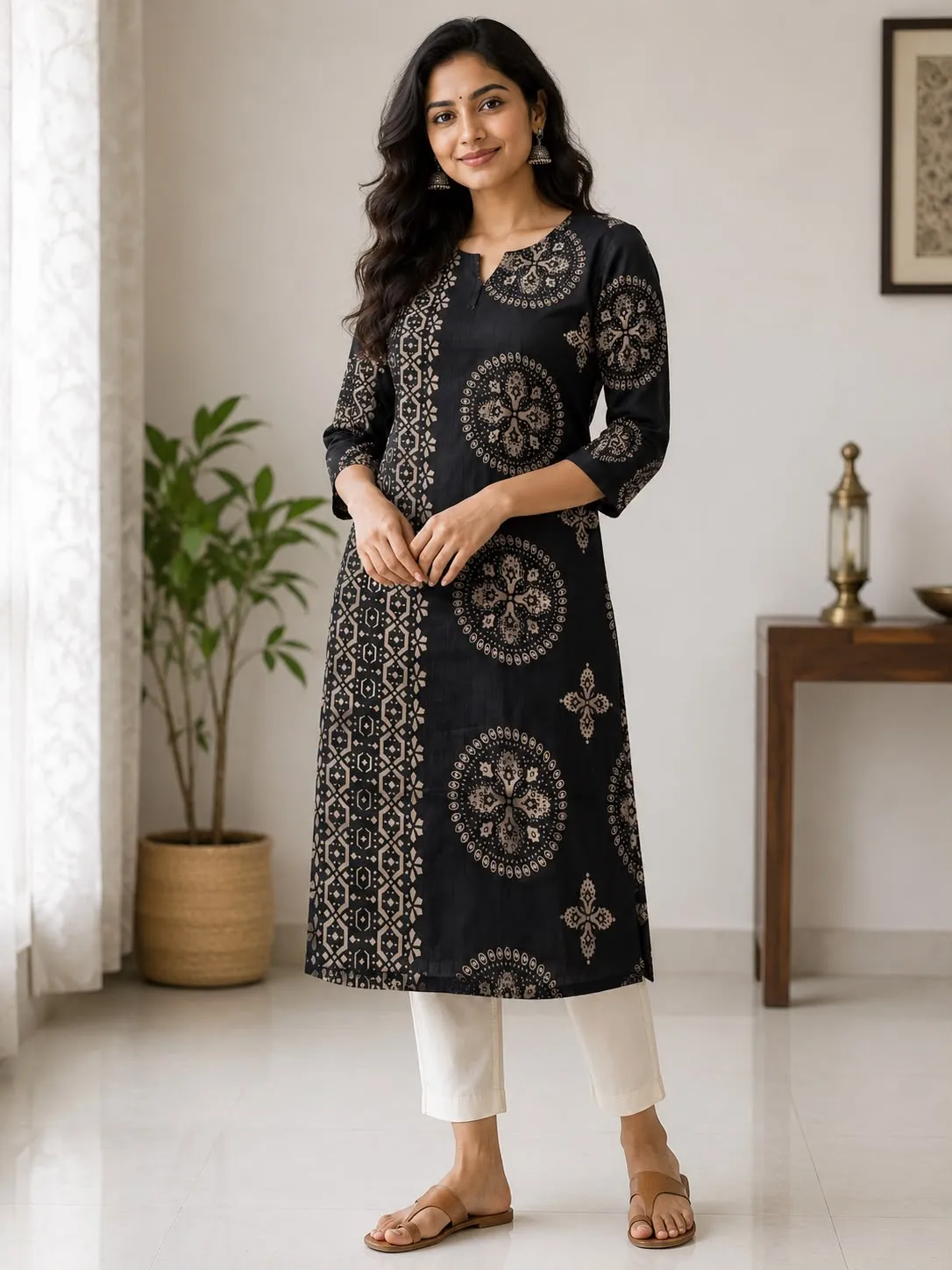 Cotton black slitted Kurthi